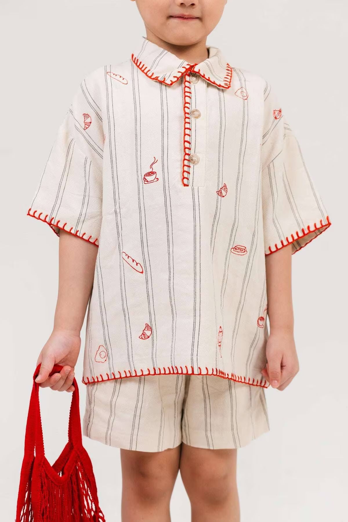 Brunch Petite Embroidered Shirt / Shorts / Skirt Beige-Red