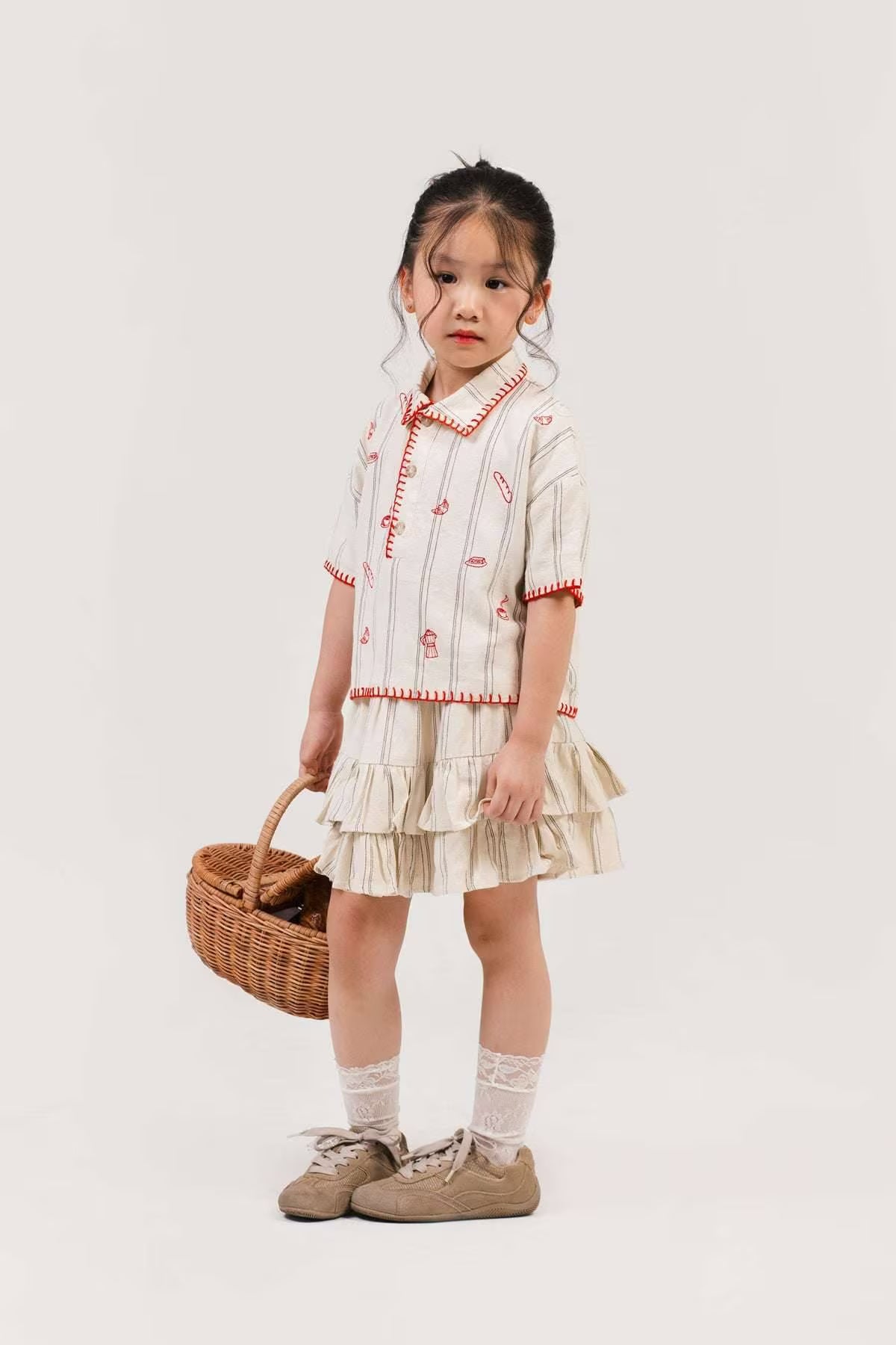 Brunch Petite Embroidered Shirt / Shorts / Skirt Beige-Red