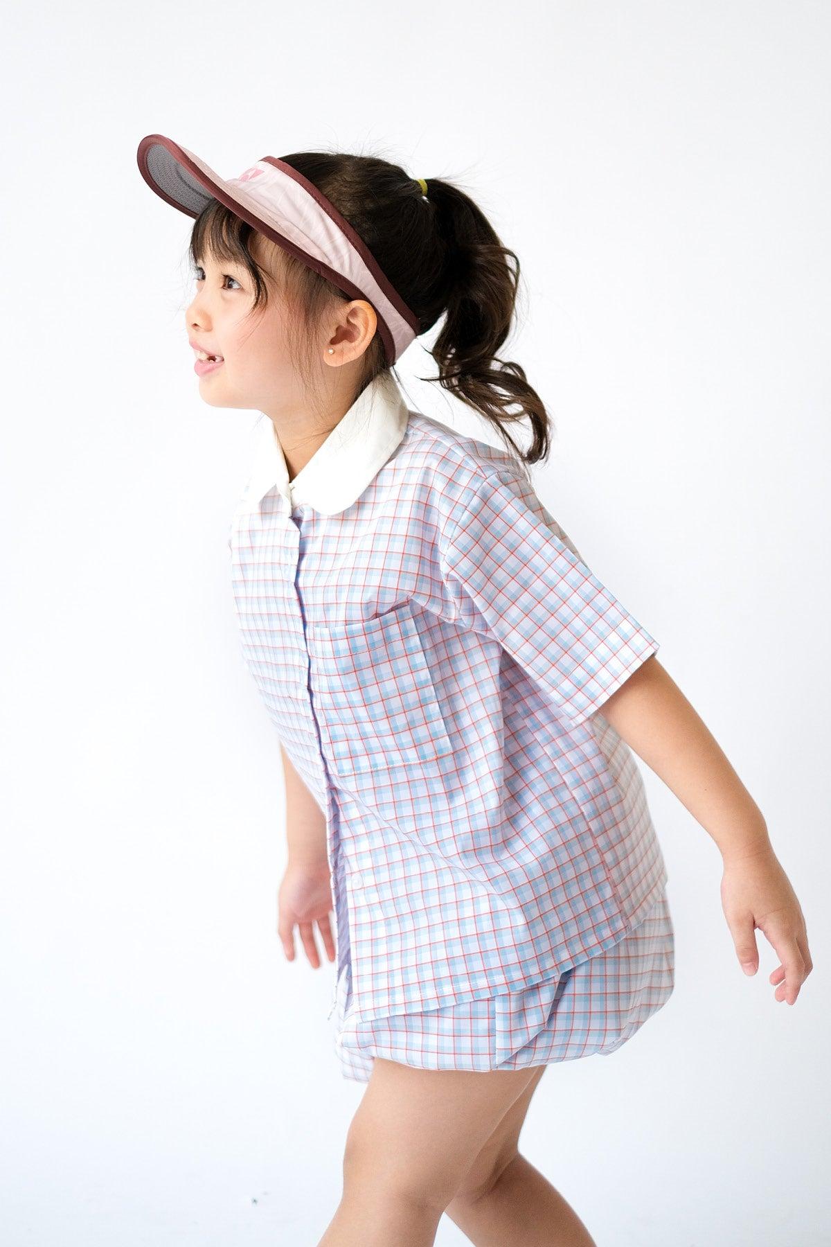 Ceto Petite Top Blue Orange Plaid - EESOME