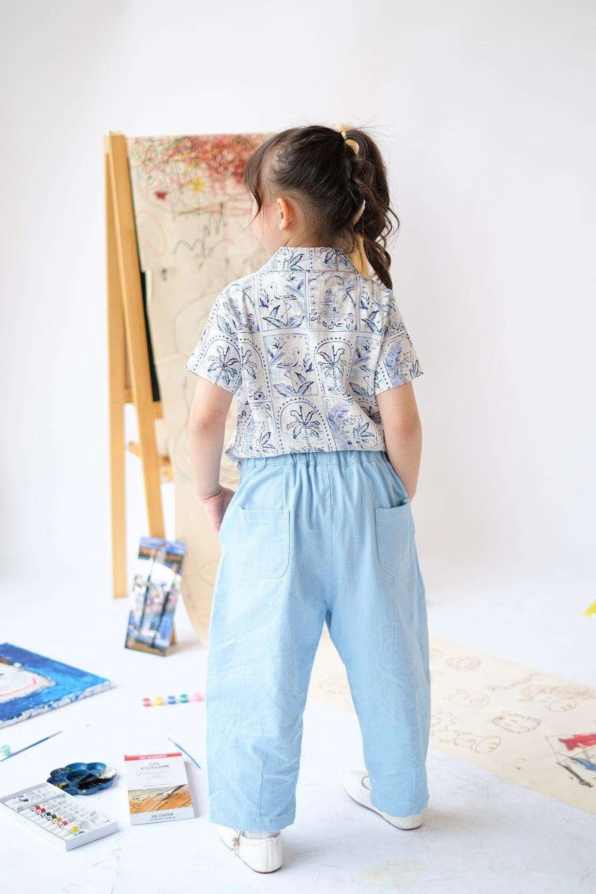 Faye Petite Barrell Pants Sky - EESOME