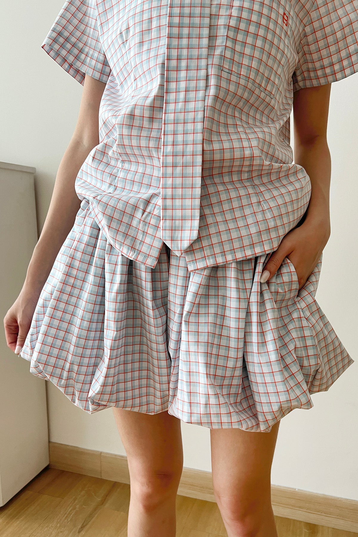 Lara Bubble Pants Blue Orange Plaid