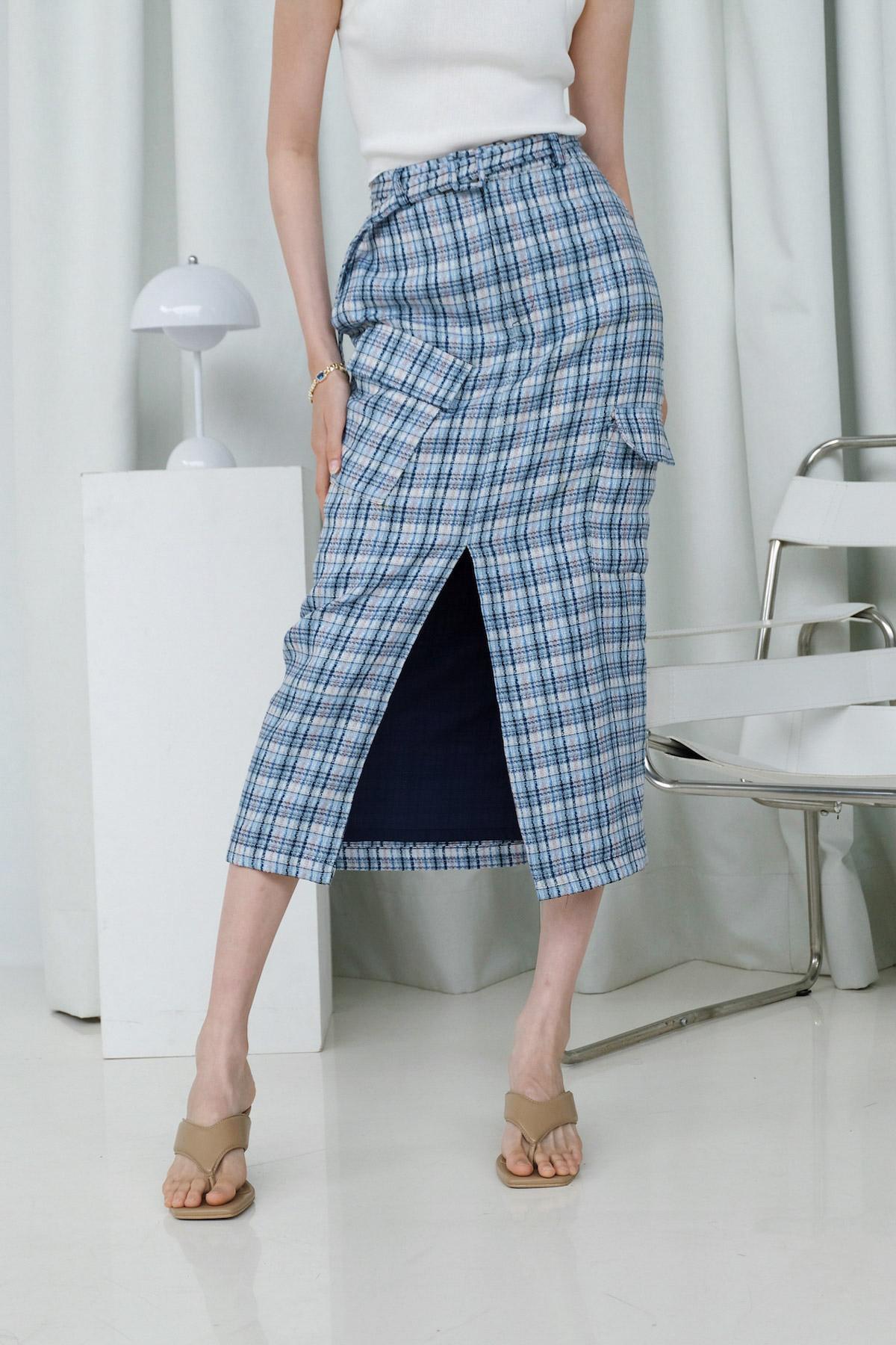 Leica Skirt Tweed Blue - EESOME