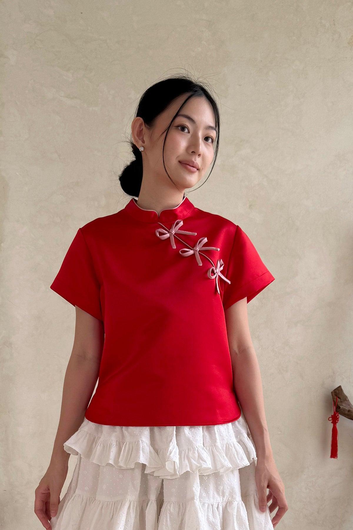 Yin Top Red Satin - EESOME