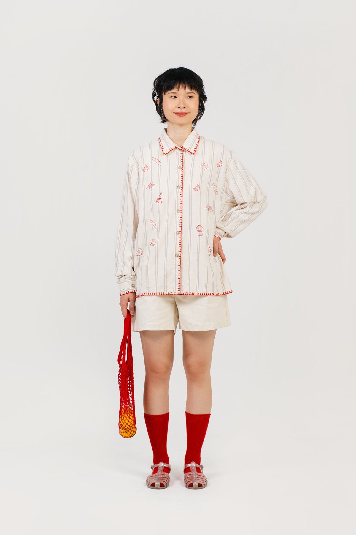 Brunch Embroidered Shirt Beige - Red