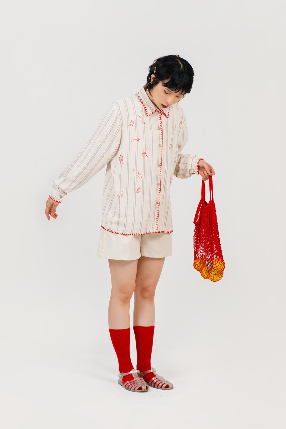 Brunch Embroidered Shirt Beige - Red