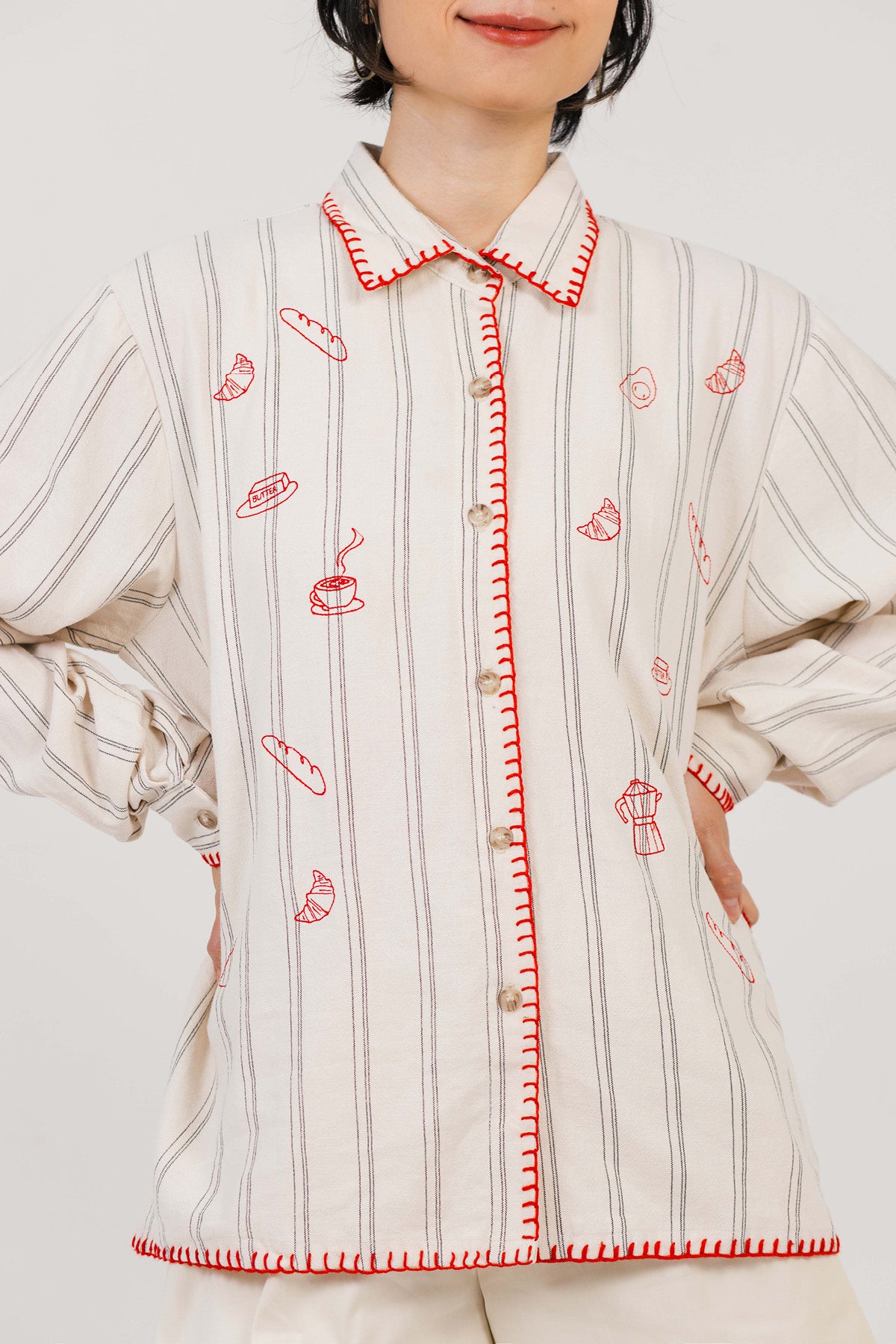Brunch Embroidered Shirt Beige - Red