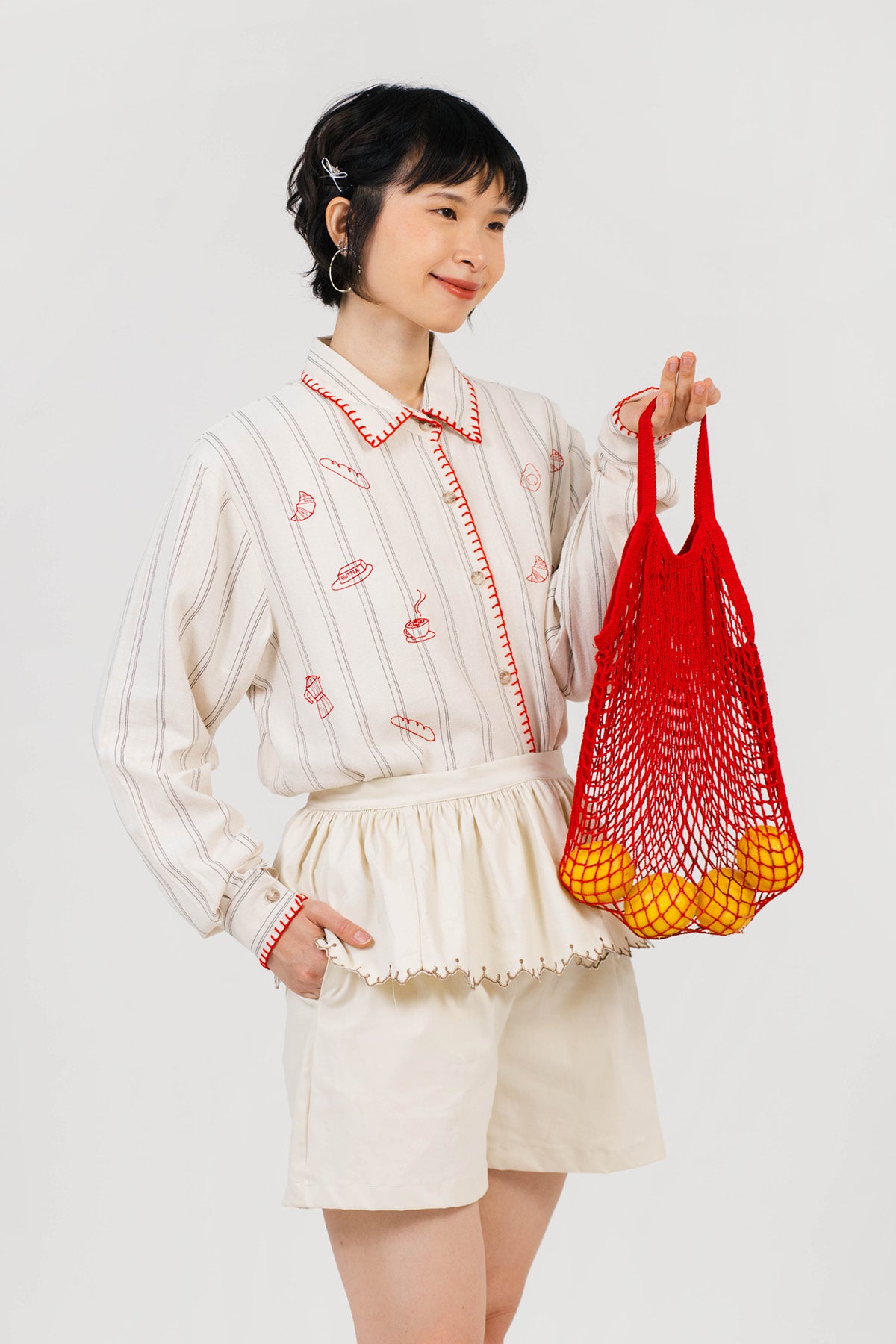 Brunch Embroidered Shirt Beige - Red