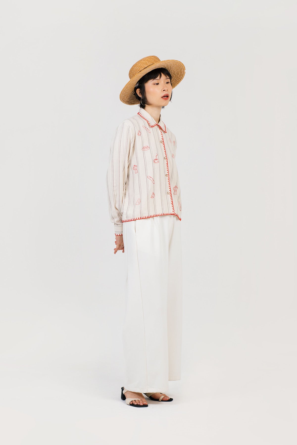 Brunch Embroidered Shirt Beige - Red