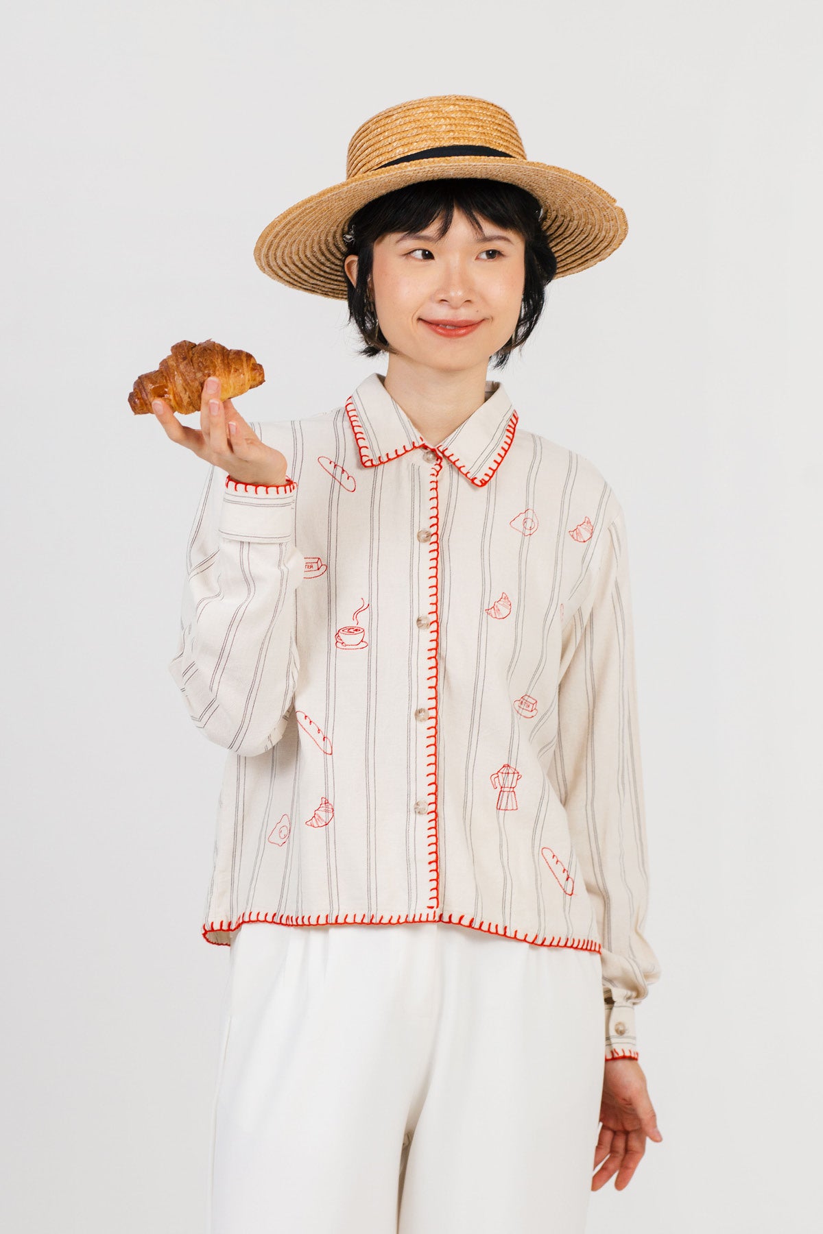 Brunch Embroidered Shirt Beige - Red