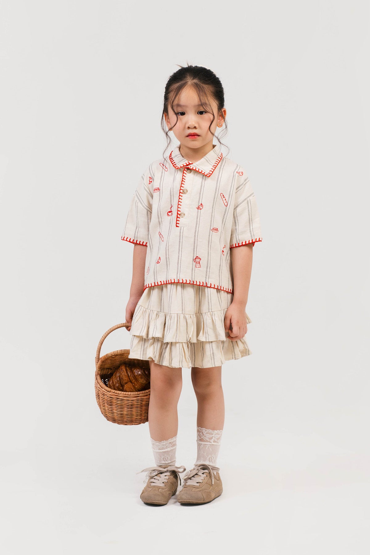 Brunch Petite Embroidered Shirt / Shorts / Skirt Beige-Red
