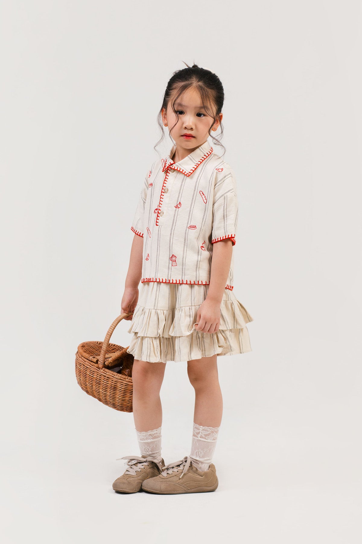 Brunch Petite Embroidered Shirt / Shorts / Skirt Beige-Red