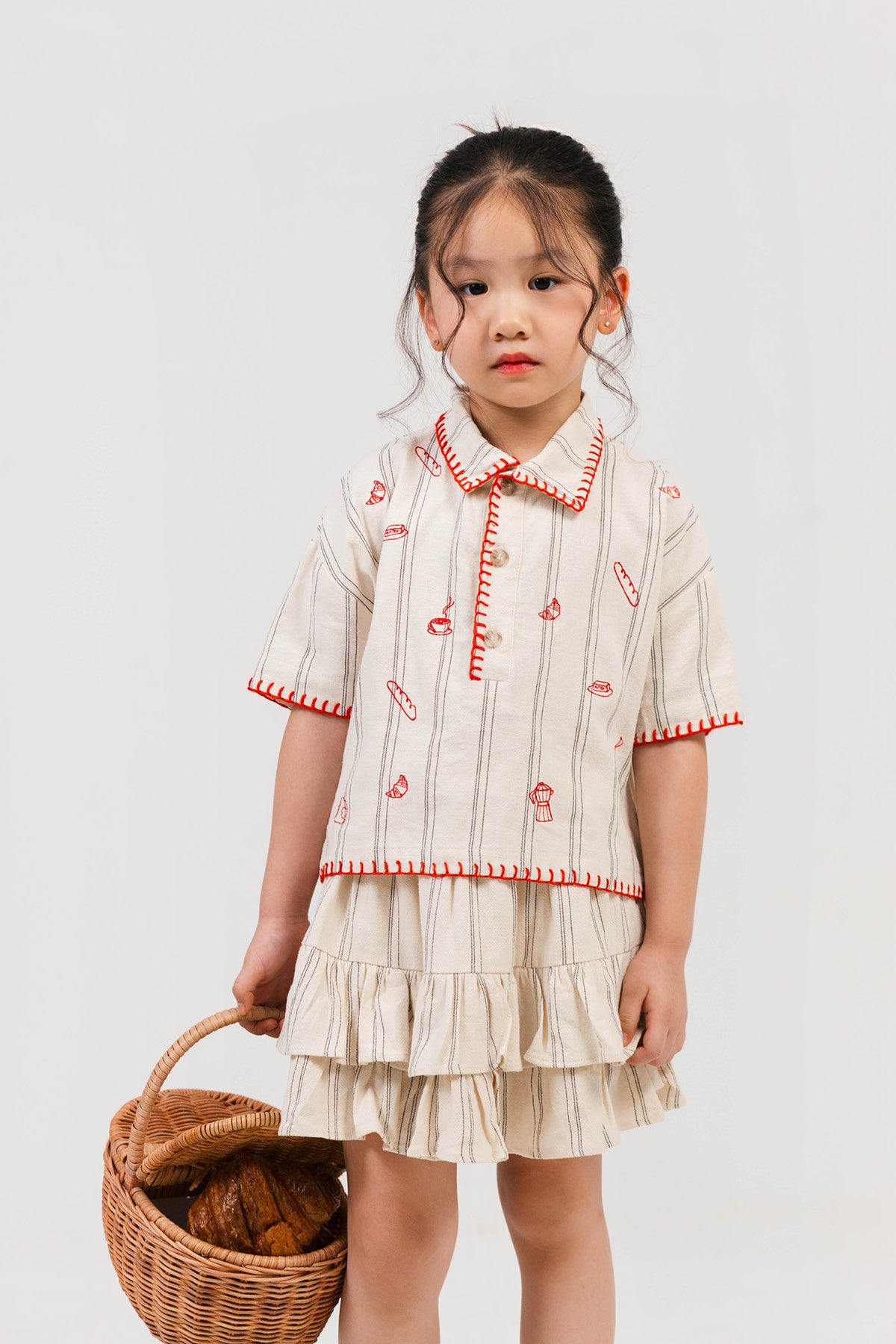 Brunch Petite Embroidered Shirt / Shorts / Skirt Beige-Red
