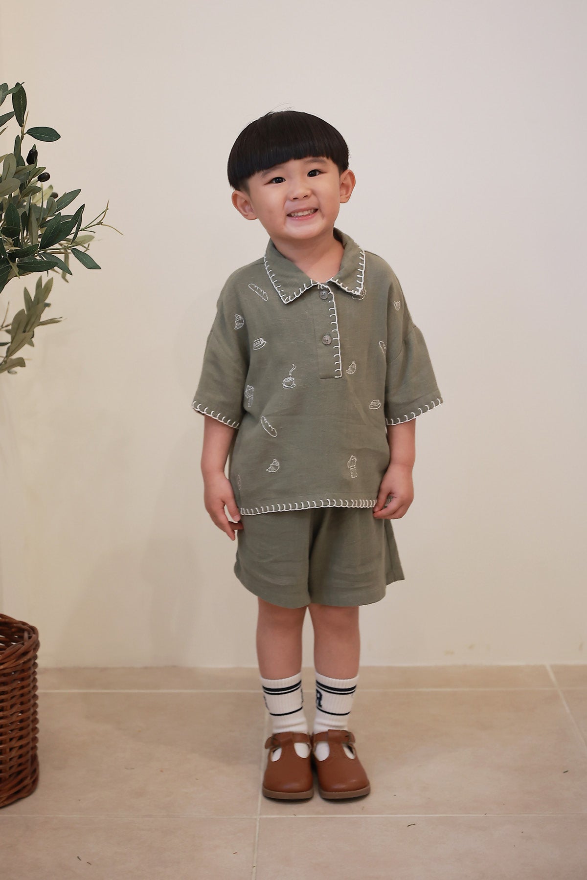 Brunch Petite Embroidered Shirt / Shorts / Skirt Pine-White