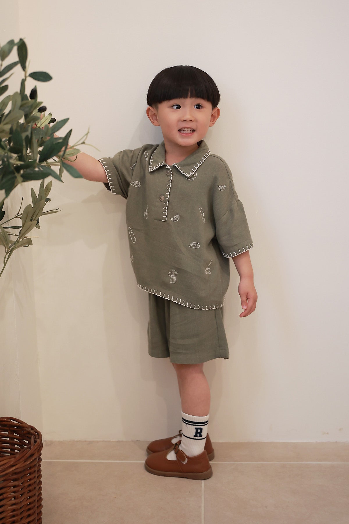 Brunch Petite Embroidered Shirt / Shorts / Skirt Pine-White