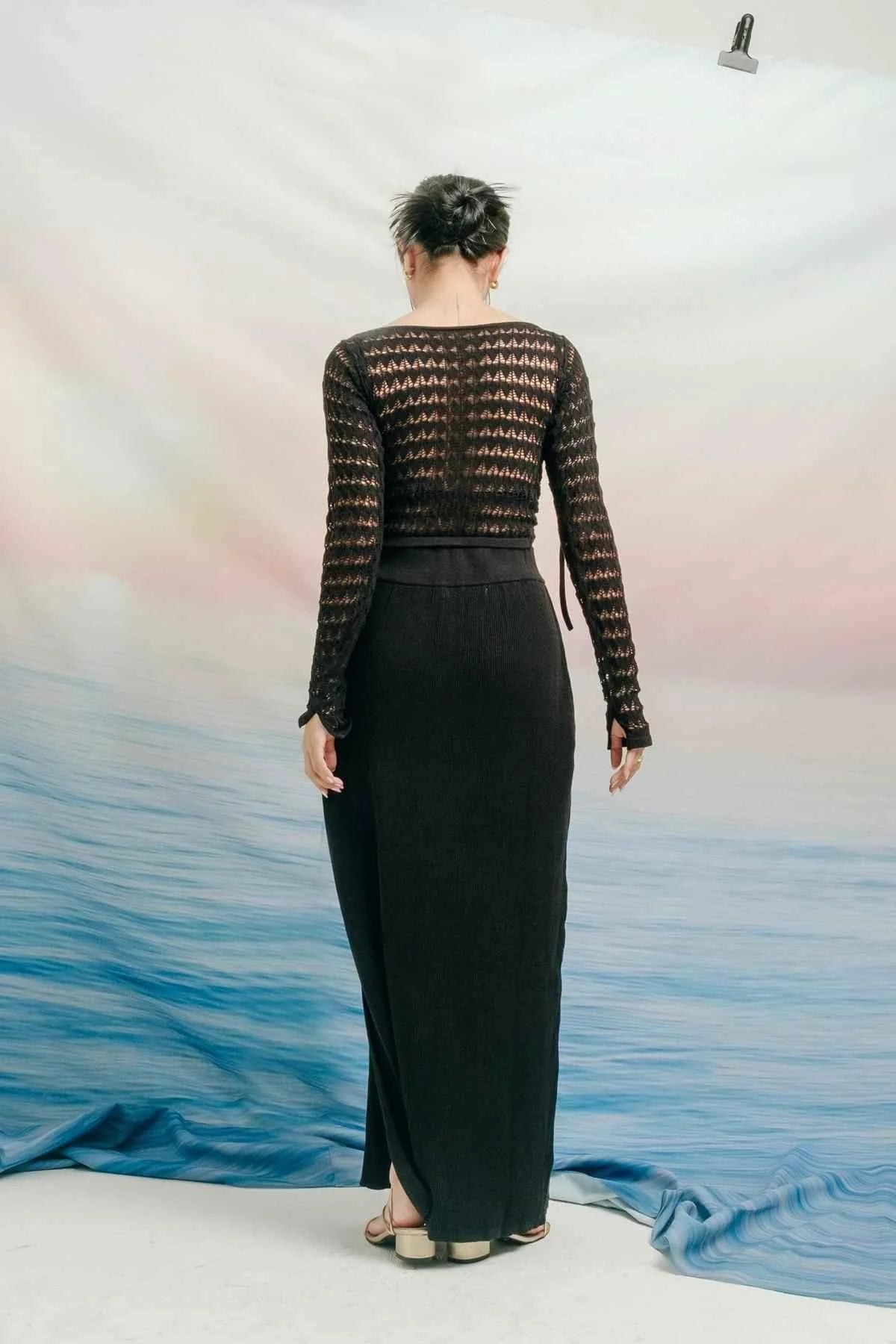 Adele Long Knitted Skirt Black