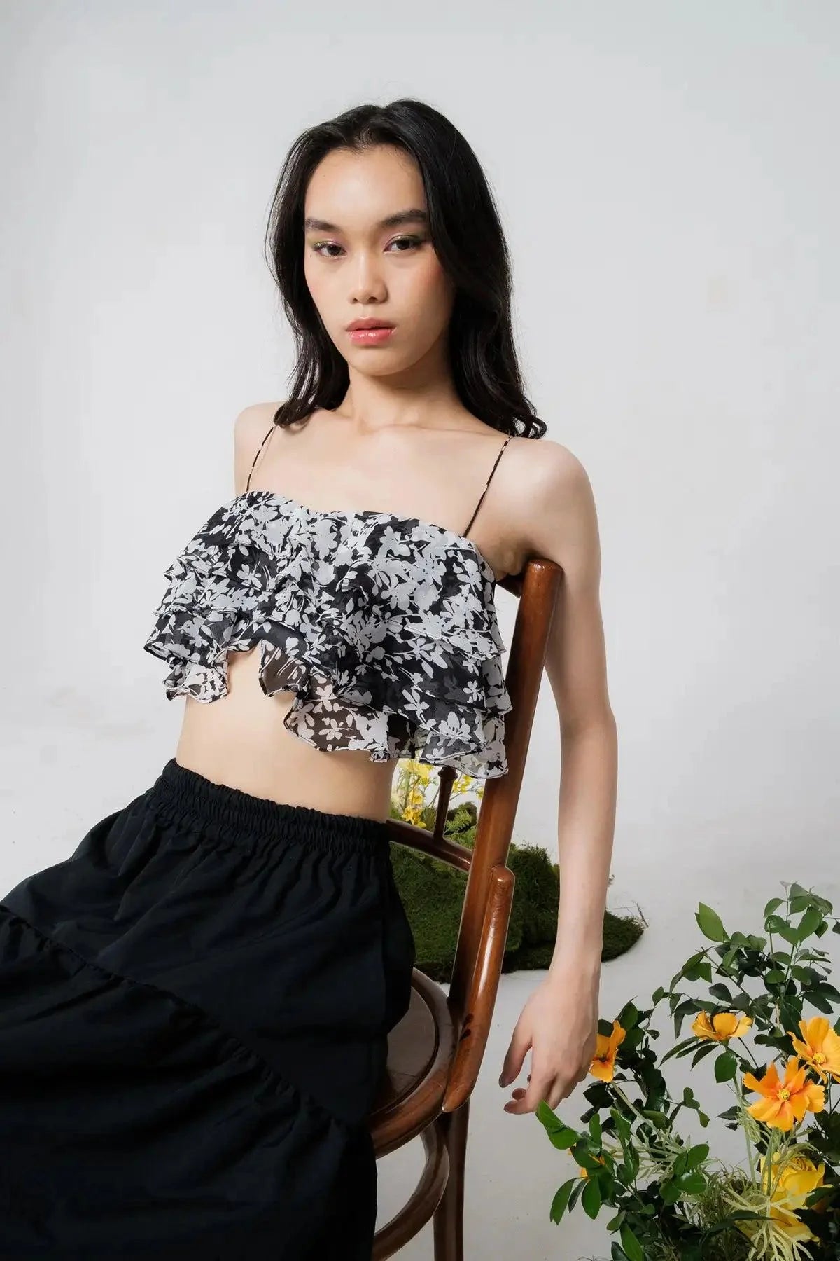 Algea Top Black Floral