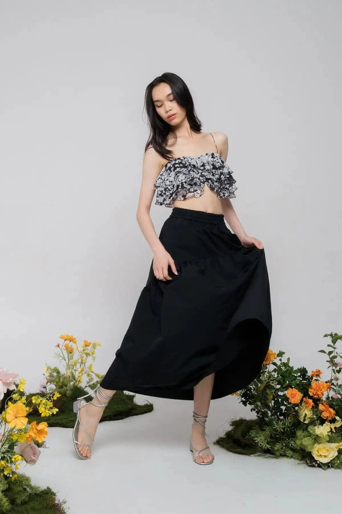 Algea Top Black Floral