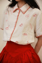Brunch Embroidered Shirt Oatmeal