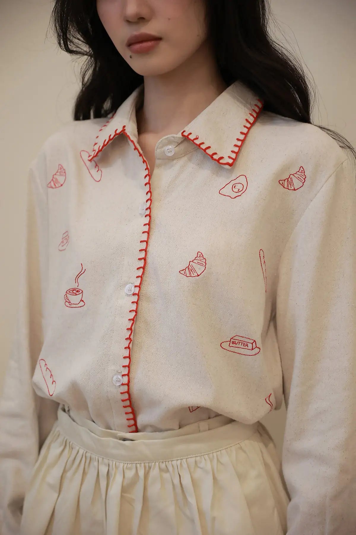 Brunch Embroidered Shirt Oatmeal