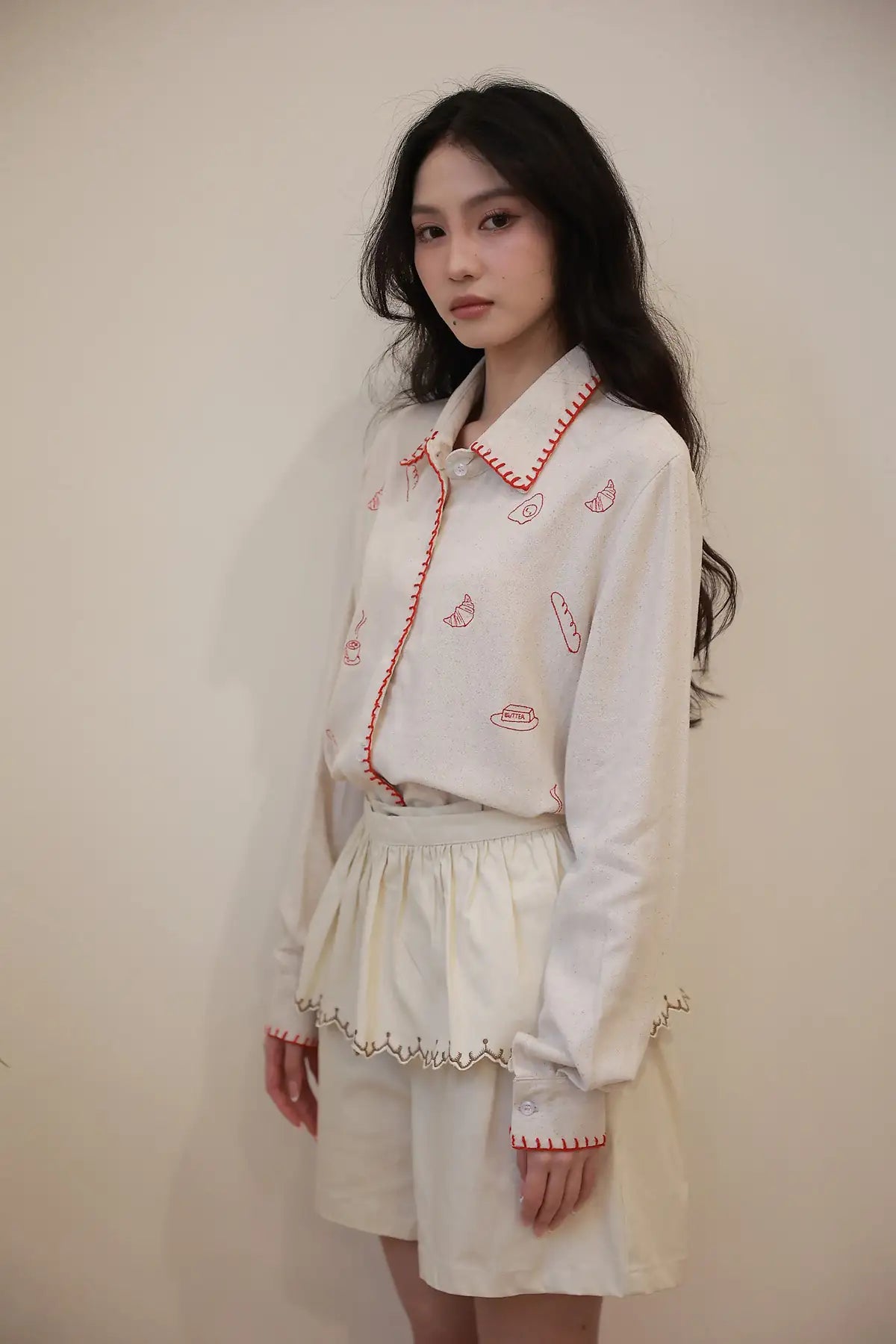 Brunch Embroidered Shirt Oatmeal