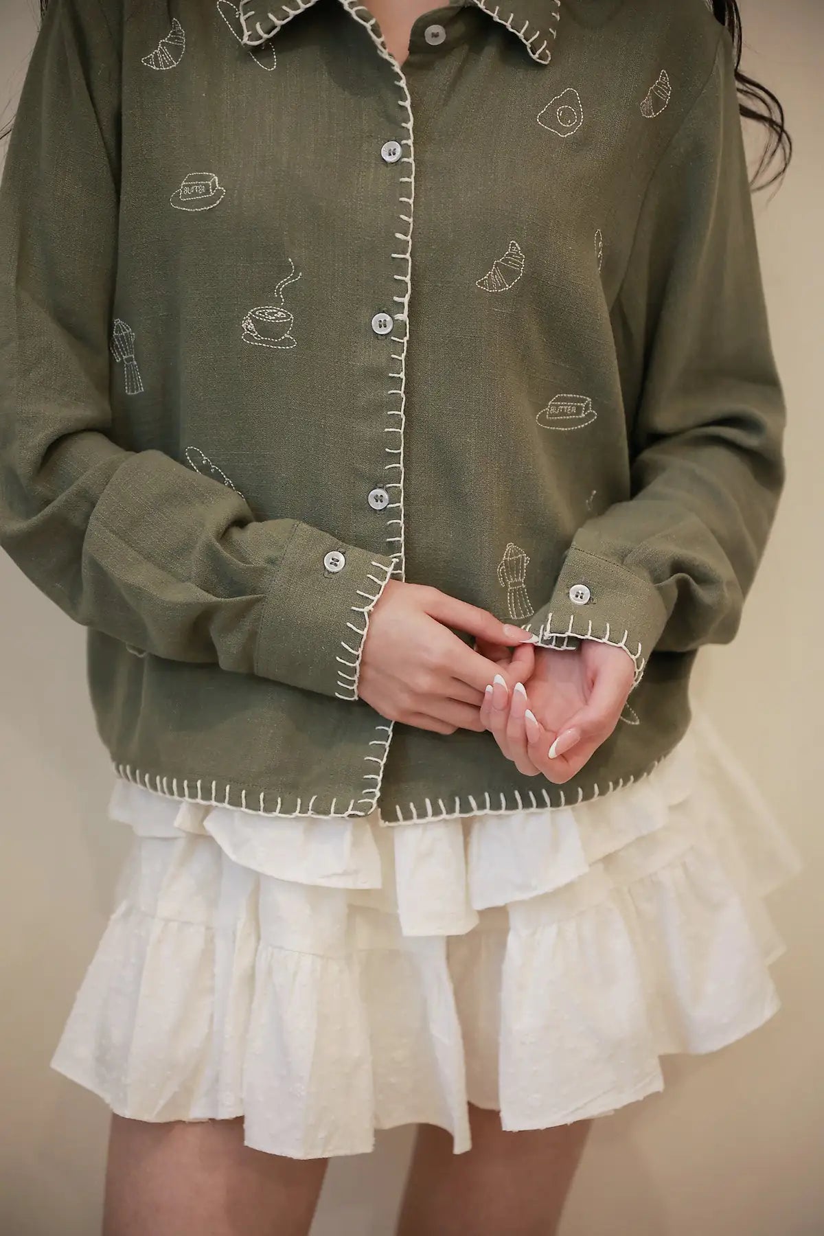 Brunch Embroidered Shirt Pine-White