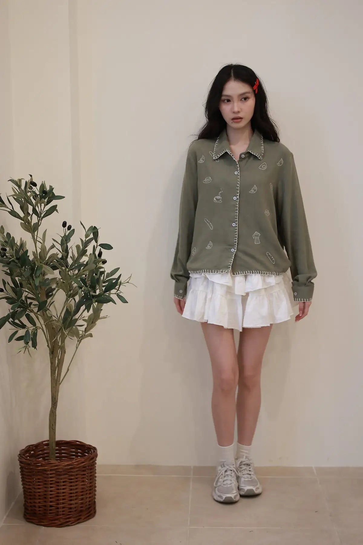 Brunch Embroidered Shirt Pine-White