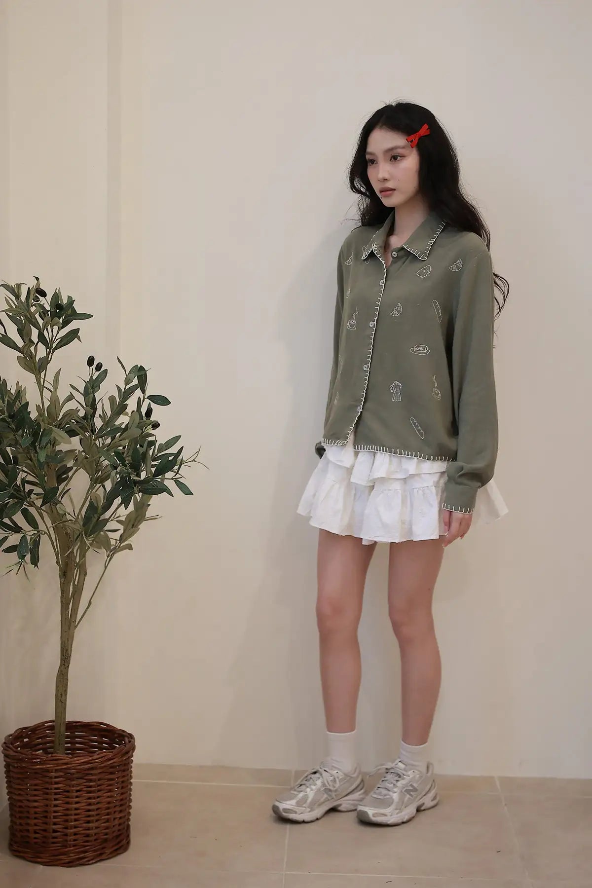 Brunch Embroidered Shirt Pine-White