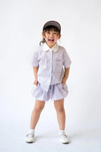 Ceto Petite Bubble Shorts Blue Orange Plaid
