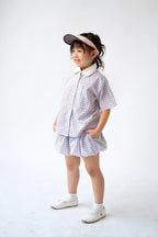 Ceto Petite Bubble Shorts Blue Orange Plaid