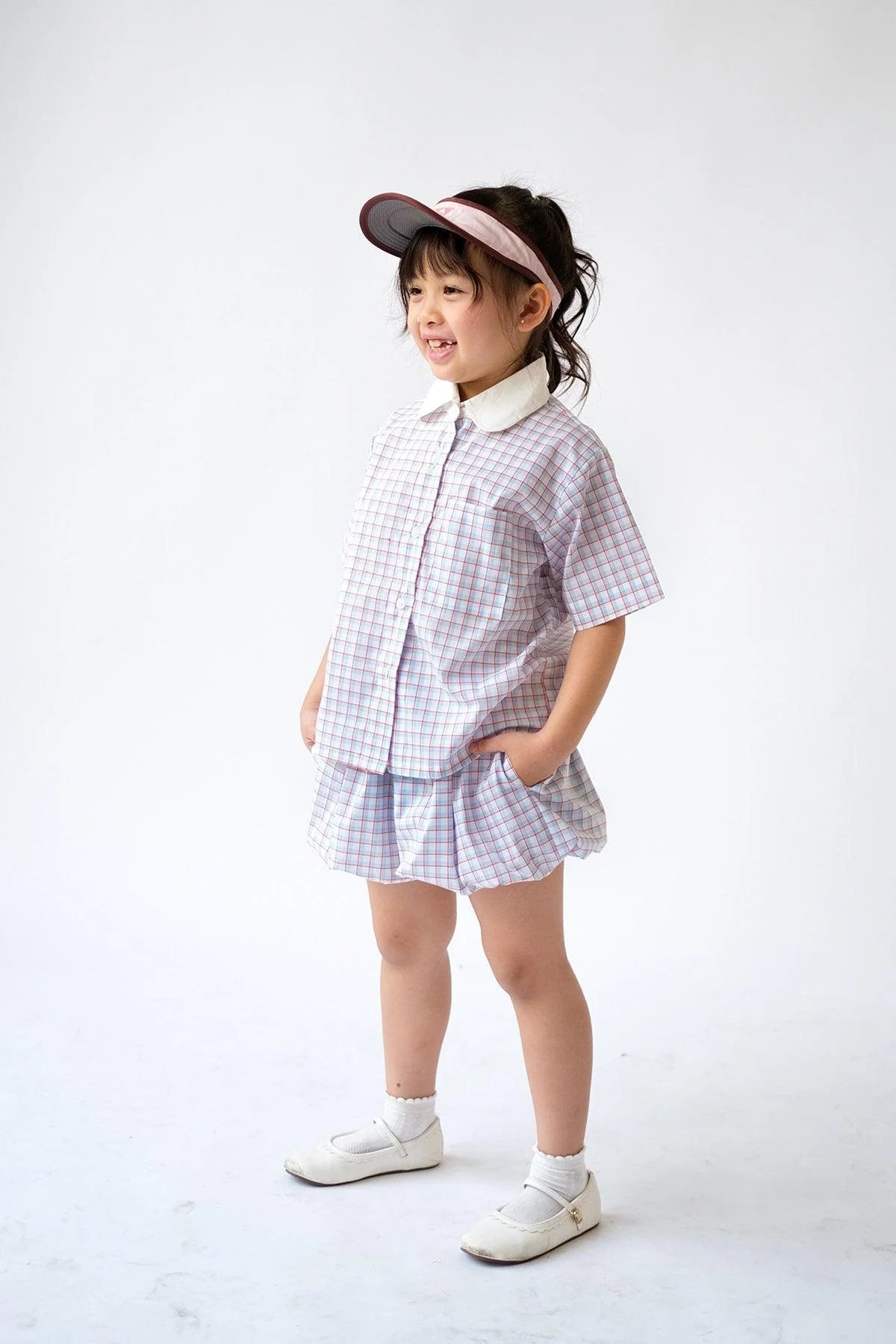 Ceto Petite Bubble Shorts Blue Orange Plaid