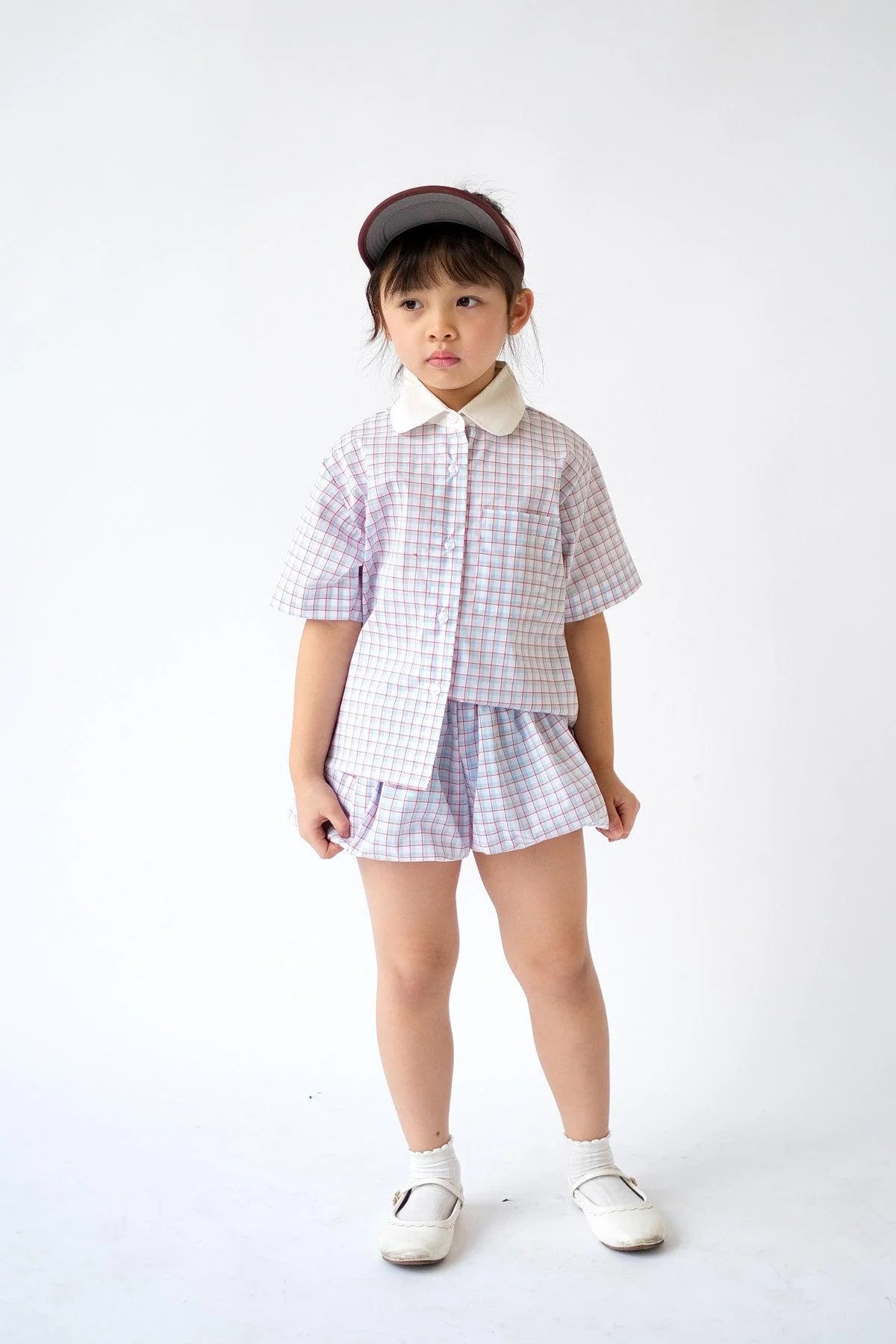 Ceto Petite Bubble Shorts Blue Orange Plaid