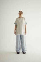 Deux Reversible Pants Blue Ecru