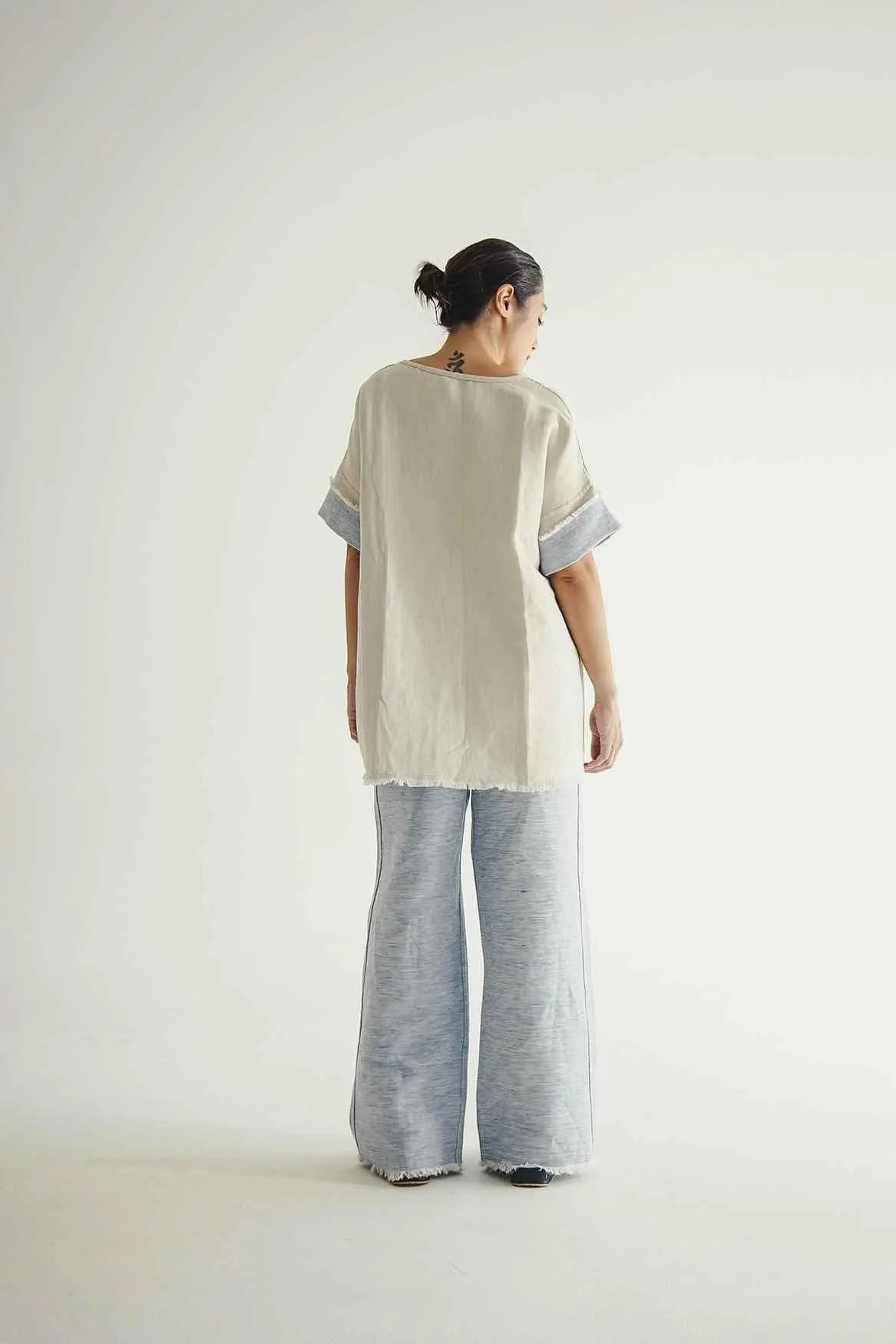 Deux Reversible Pants Blue Ecru