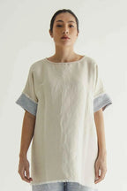 Deux Reversible Top Blue Ecru