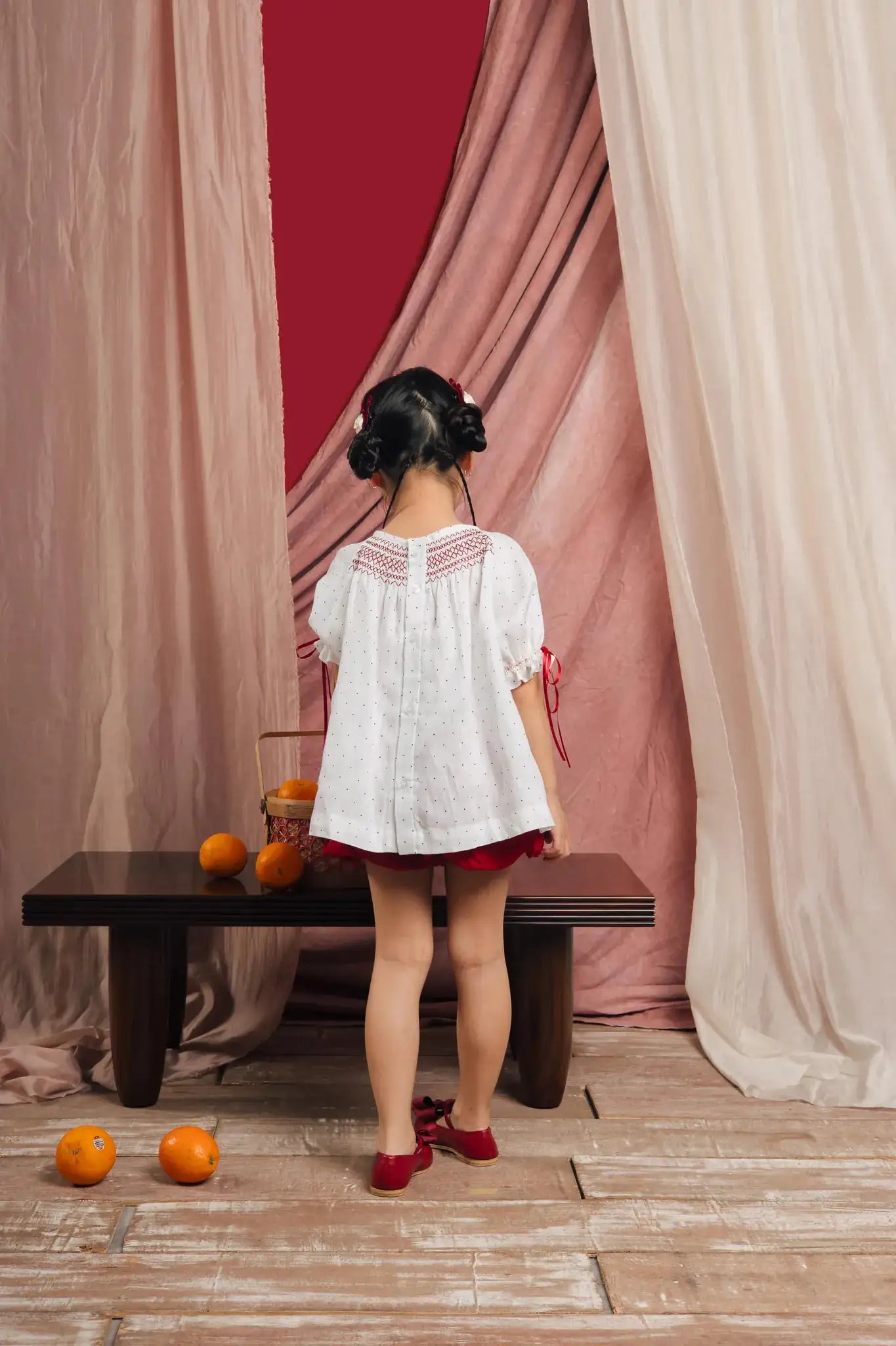 Ella Petite Smocked Top Polka White