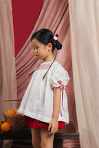 Ella Petite Smocked Top Polka White