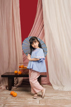 Ella Petite Smocked Top Striped Blue