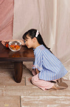 Ella Petite Smocked Top Striped Blue