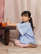 Ella Petite Smocked Top Striped Blue