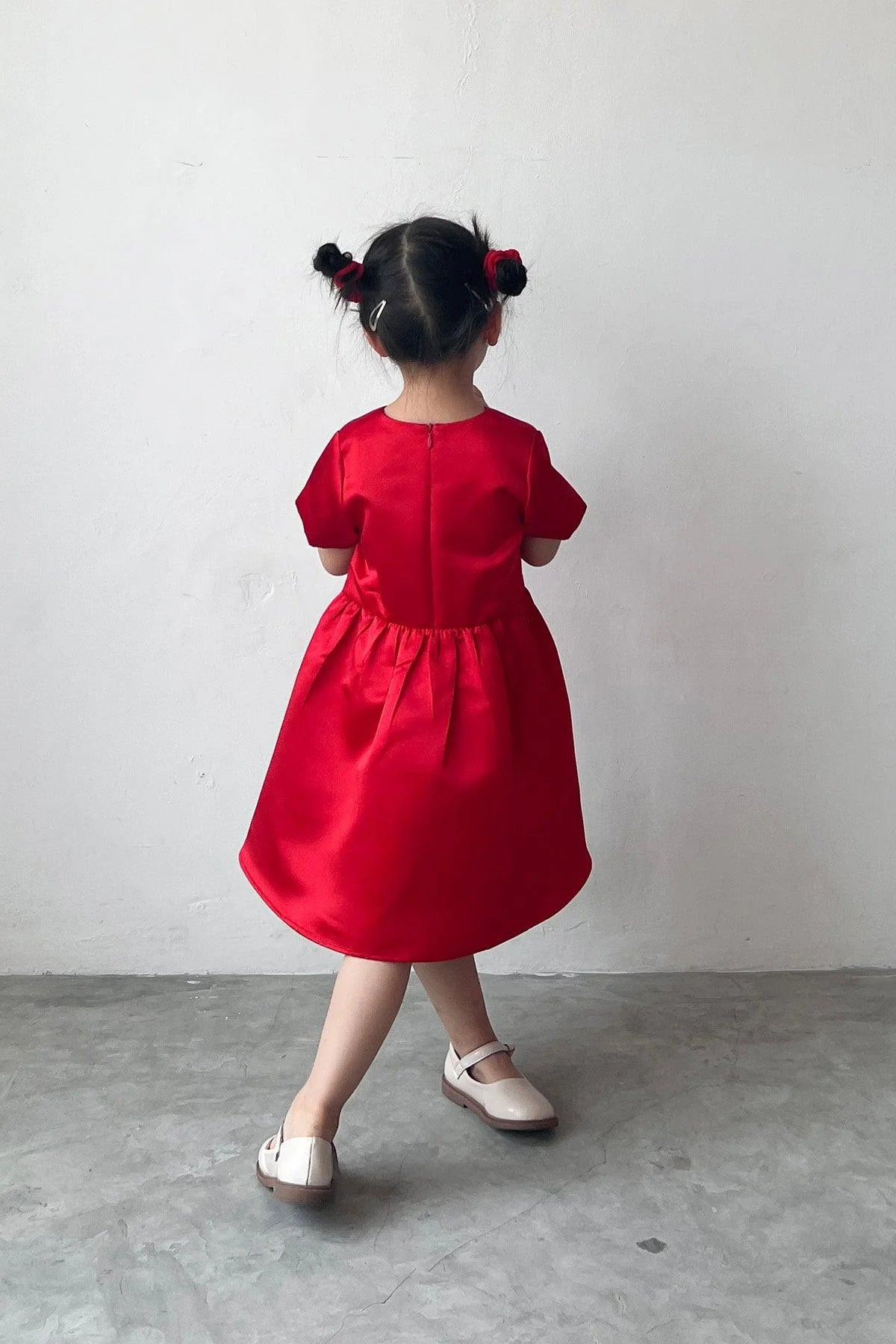 Fira Satin Petite Dress Red