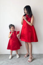 Fira Sleeveless Satin Petite Dress Red