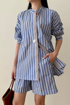 Halle Shirt & Shorts Blue Brown Stripes