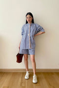 Halle Shirt & Shorts Blue Brown Stripes