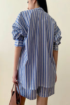 Halle Shirt & Shorts Blue Brown Stripes
