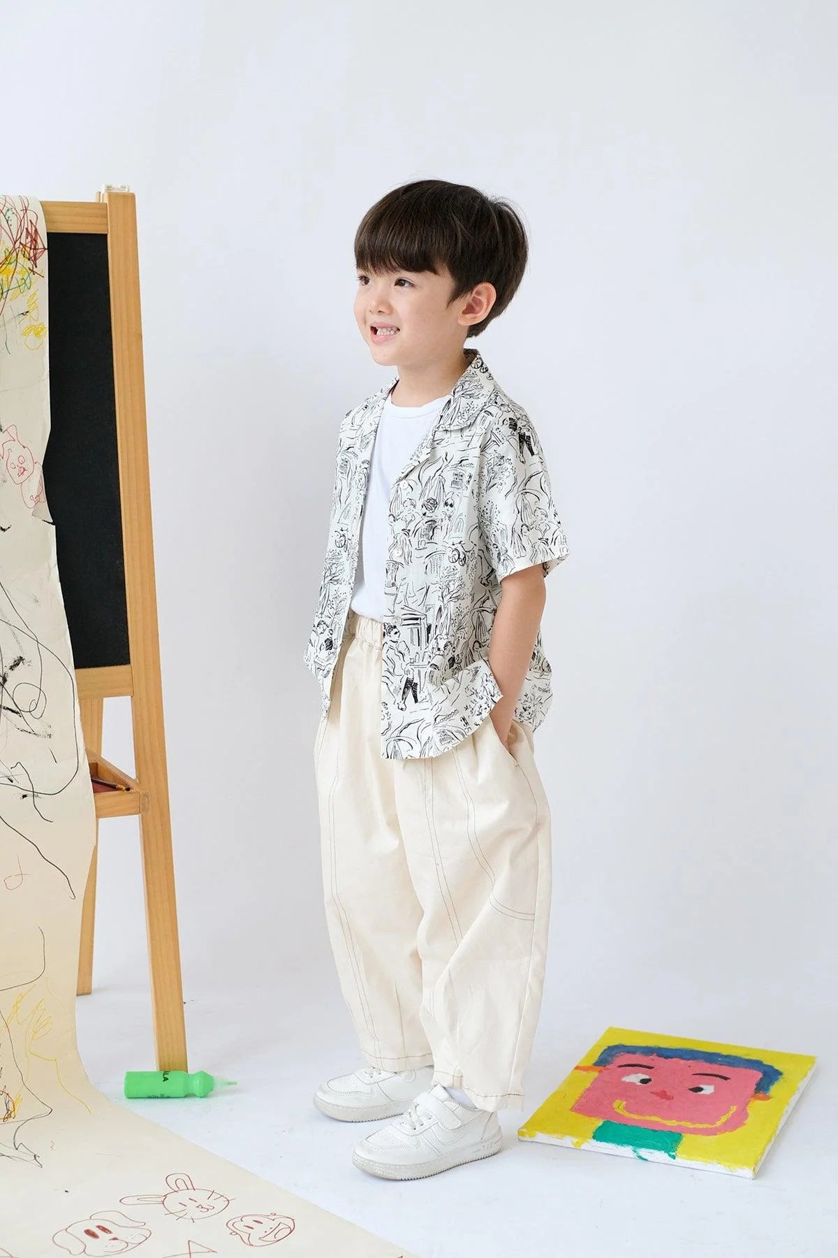 Kai Petite Shirt Black White Doodle