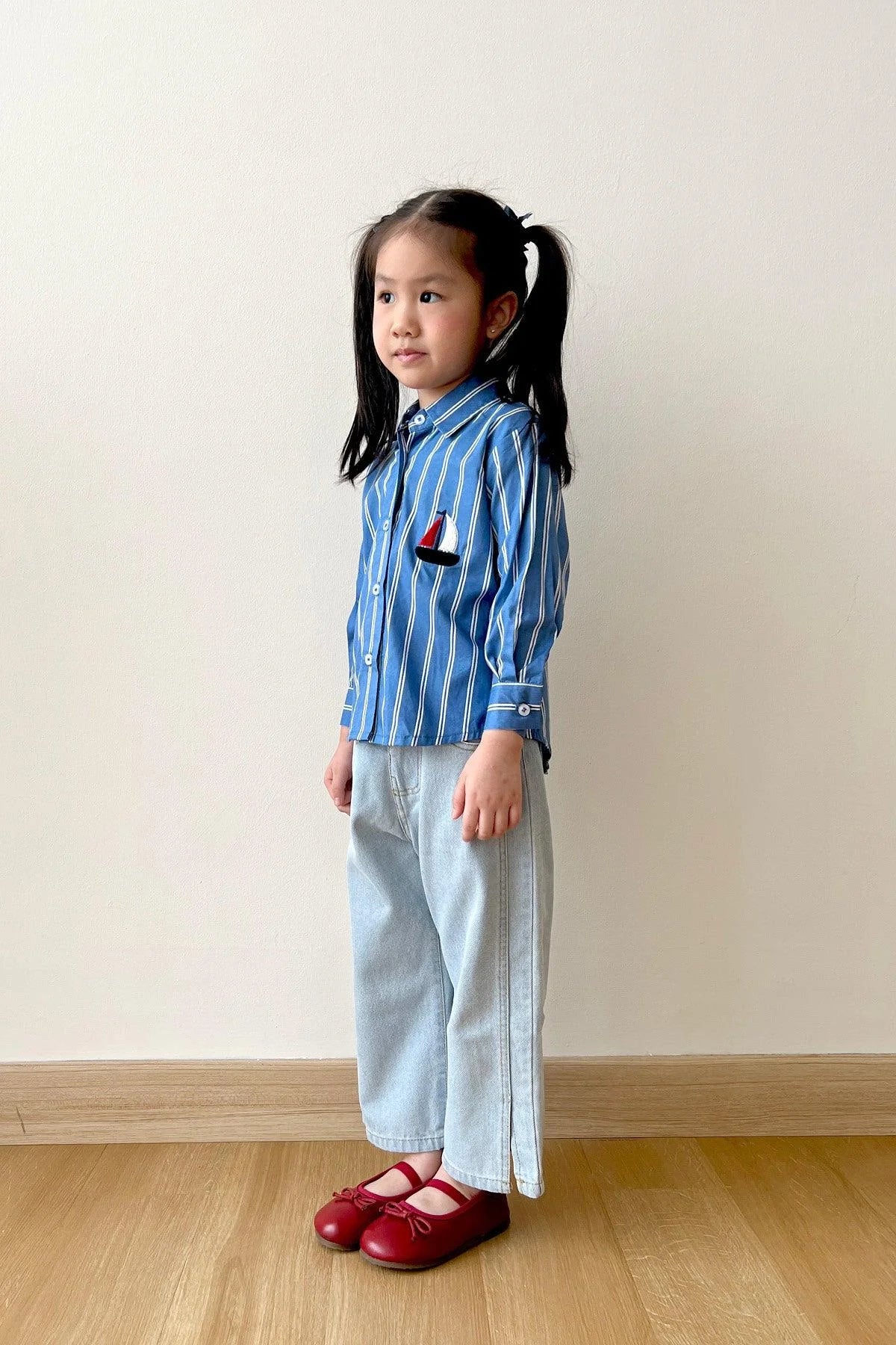 League Petite Shirt Blue White