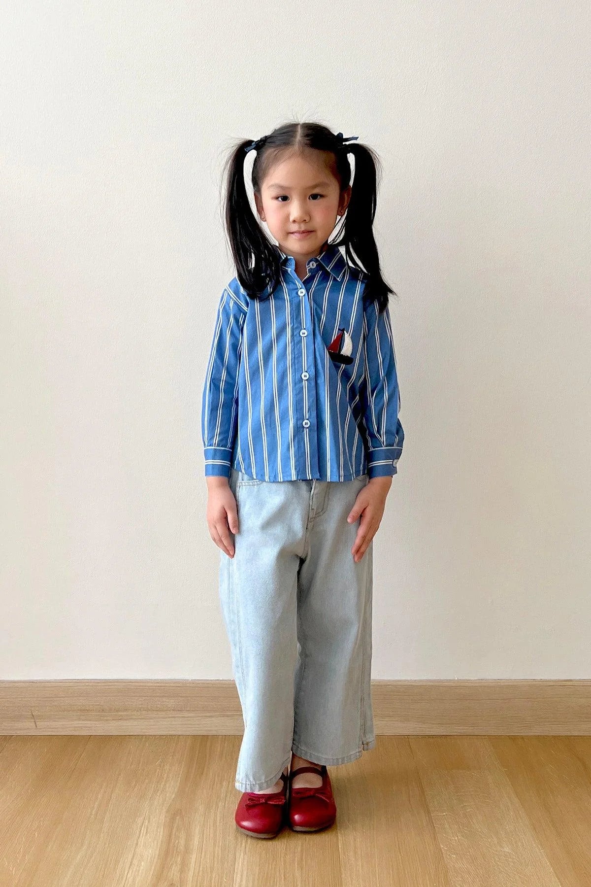 League Petite Shirt Blue White