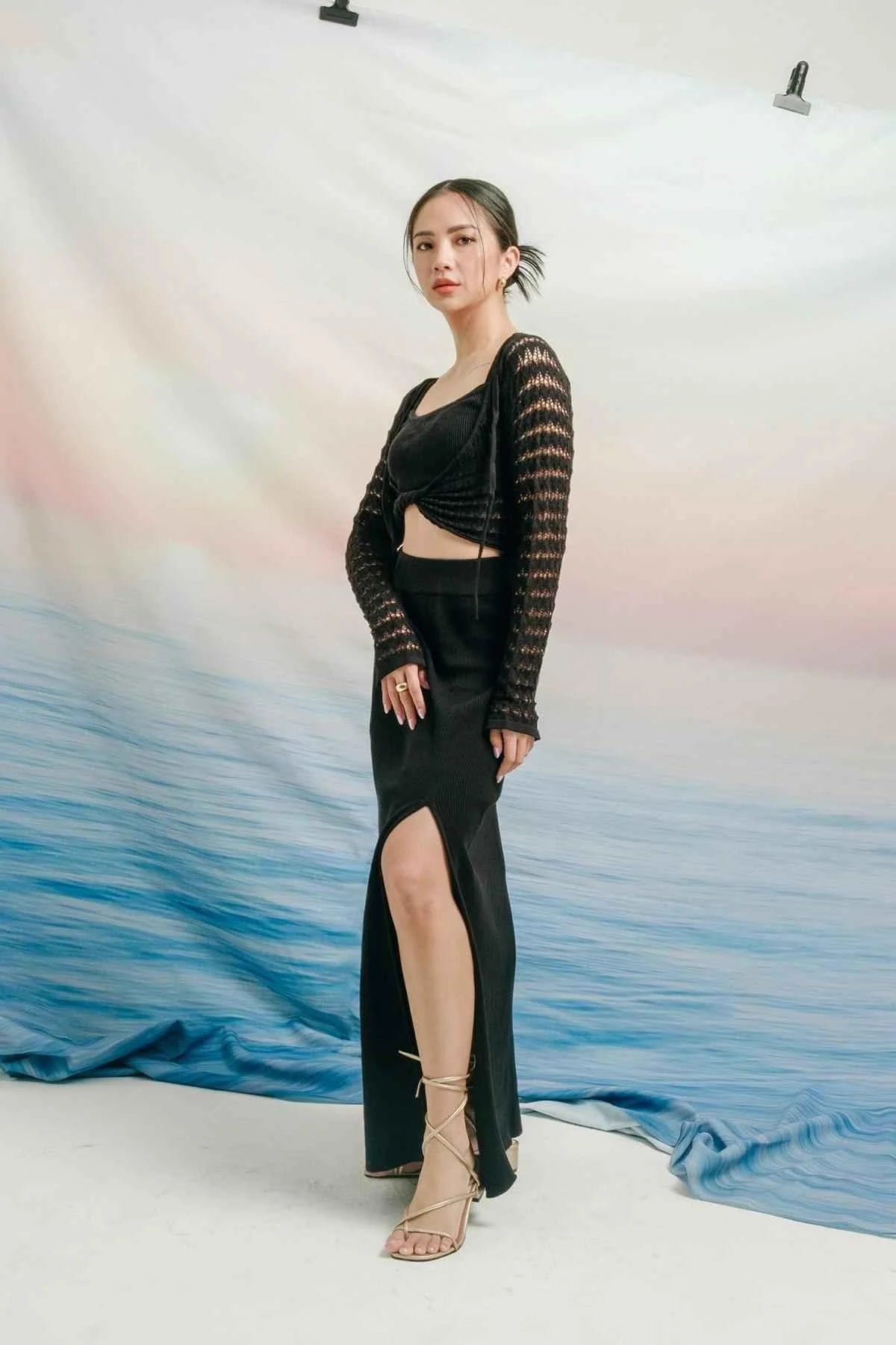 Mesha Open Knitted Top Black