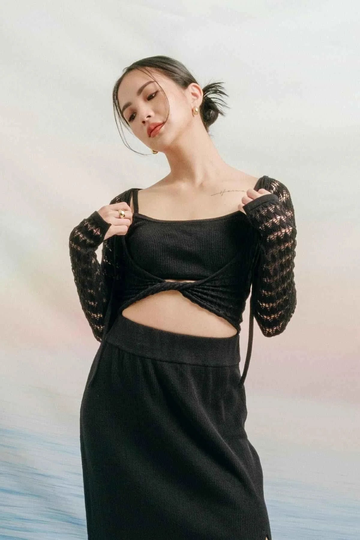Mesha Open Knitted Top Black