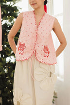 Pica Embroidered Top &amp; Shorts Pink-Red